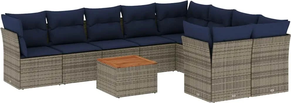 vidaXL 10 részes szürke polyrattan kerti ülőgarnitúra párnával