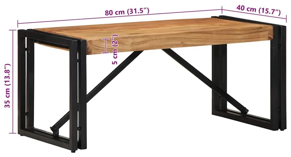 tömör akácfa dohányzóasztal 80x40x35 cm