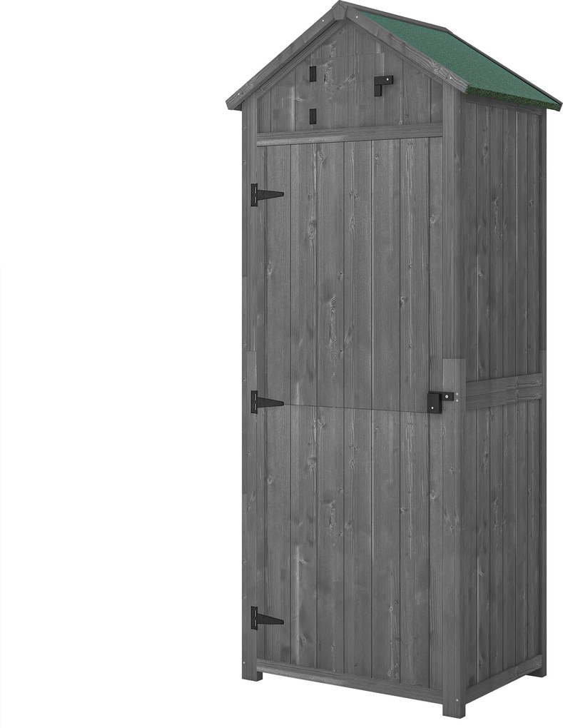 Outsunny Kertiszerszám Szekrény Fa, Időjárásálló Szekrény 77x54,2x179cm, Szekrény Ajtóval, Domború Tetővel, Polcos Szekrény, Kertiszerszám Szekrény Ke