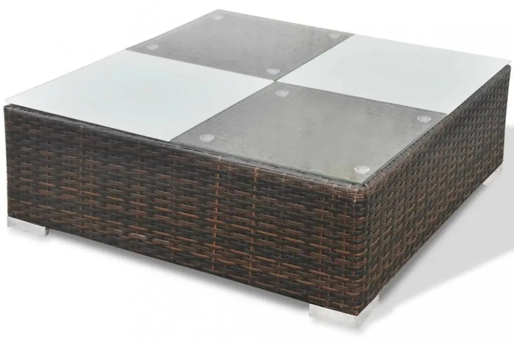 10-részes barna polyrattan kerti bútorszett párnákkal