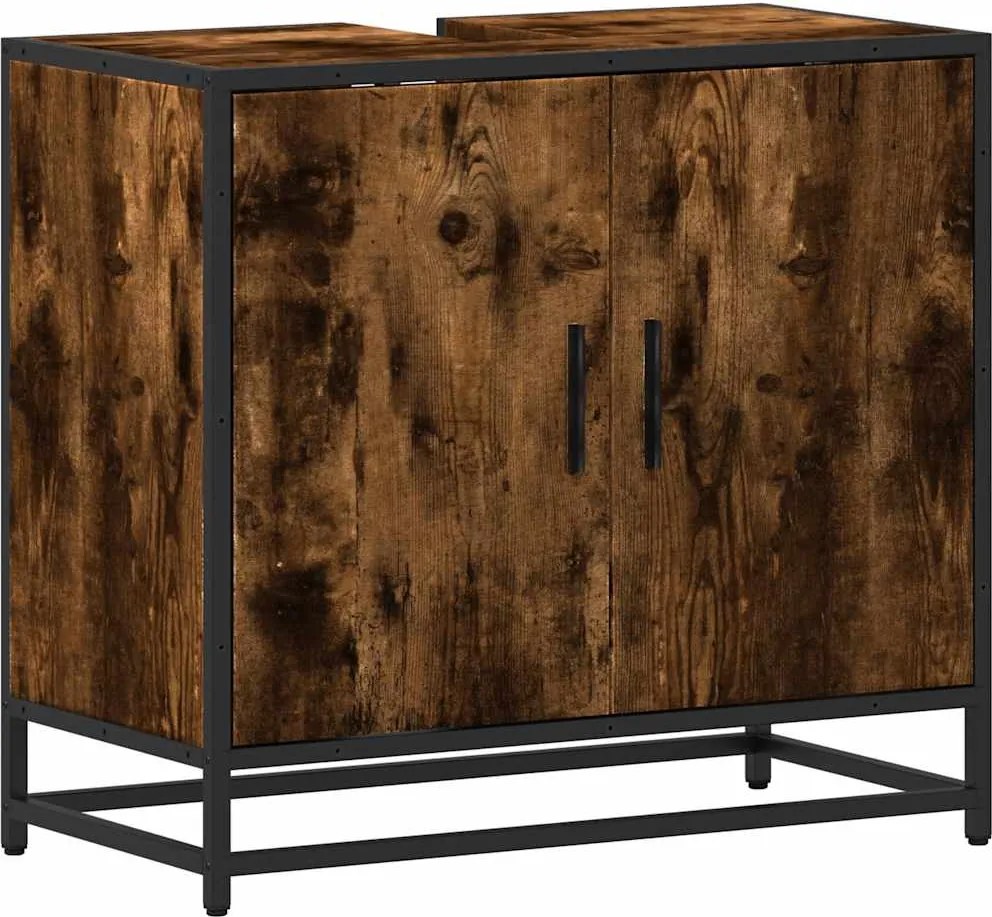 vidaXL mosdószekrény füstölt tölgy 65x33x60 cm Gépesített fa