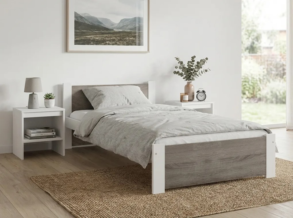Ágy IKAROS 80 x 200 cm, fehér/szarvasgomba tölgy Ágyrács: Lamellás ágyrács, Matrac: Deluxe 10 cm matrac