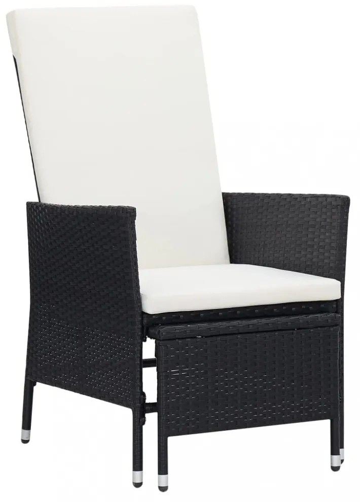 fekete dönthető háttámlás polyrattan kerti szék párnákkal