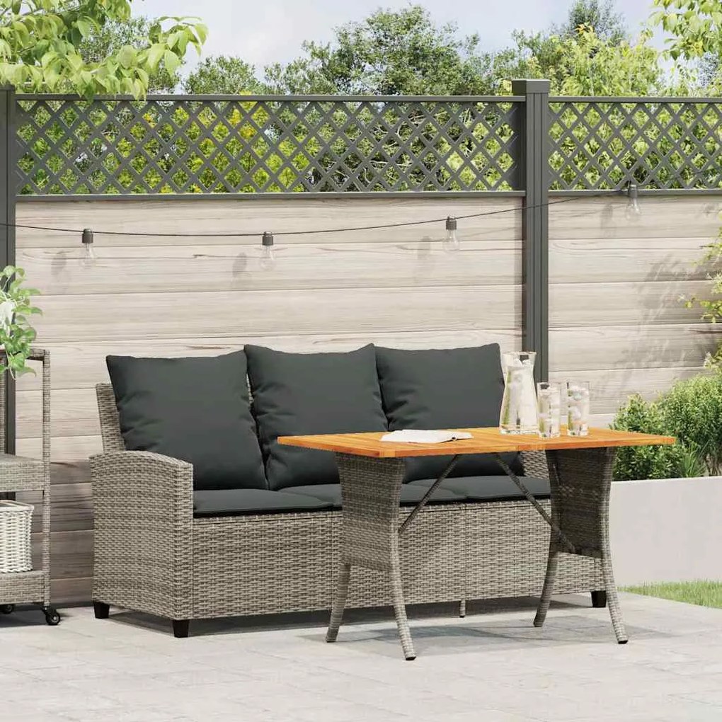 3 személyes szürke polyrattan kerti kanapé asztallal&amp;párnával