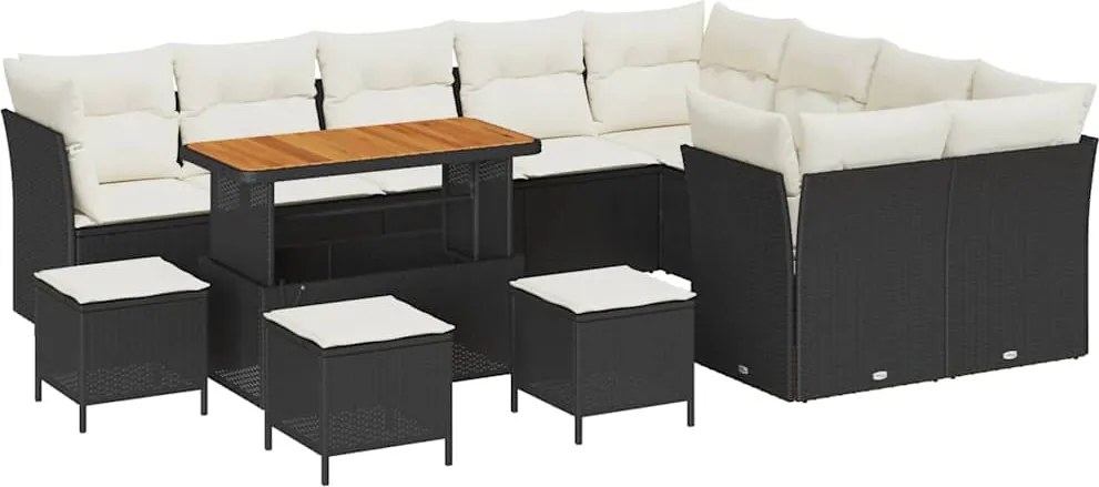 vidaXL Kerti Kanapé Szett 13 pcs Fekete polirattan