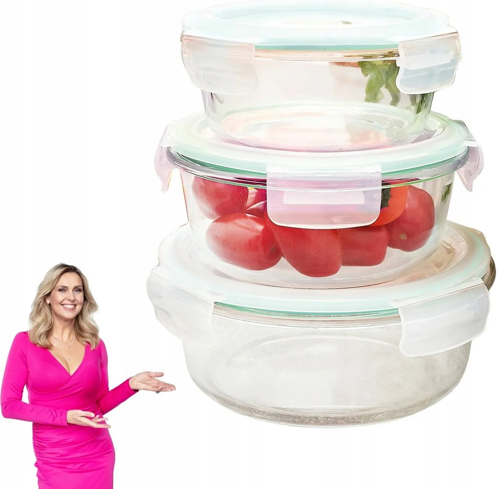 3 db-os üveg Élelmiszertartály Készlet mikrohullámú sütőhöz
