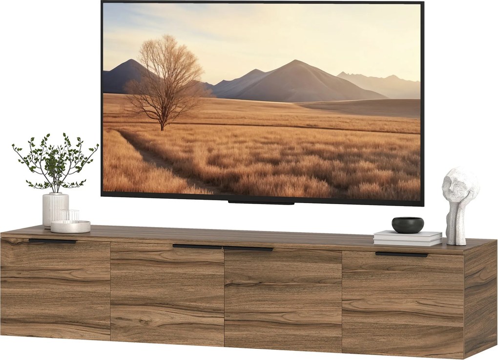 HOMCOM Fali TV állvány 65" tévékhez, TV szekrény 3 szekrénnyel és eltávolítható polcokkal, nappaliba, hálószobába és társalgóba, 150x35x32 cm, Barna |