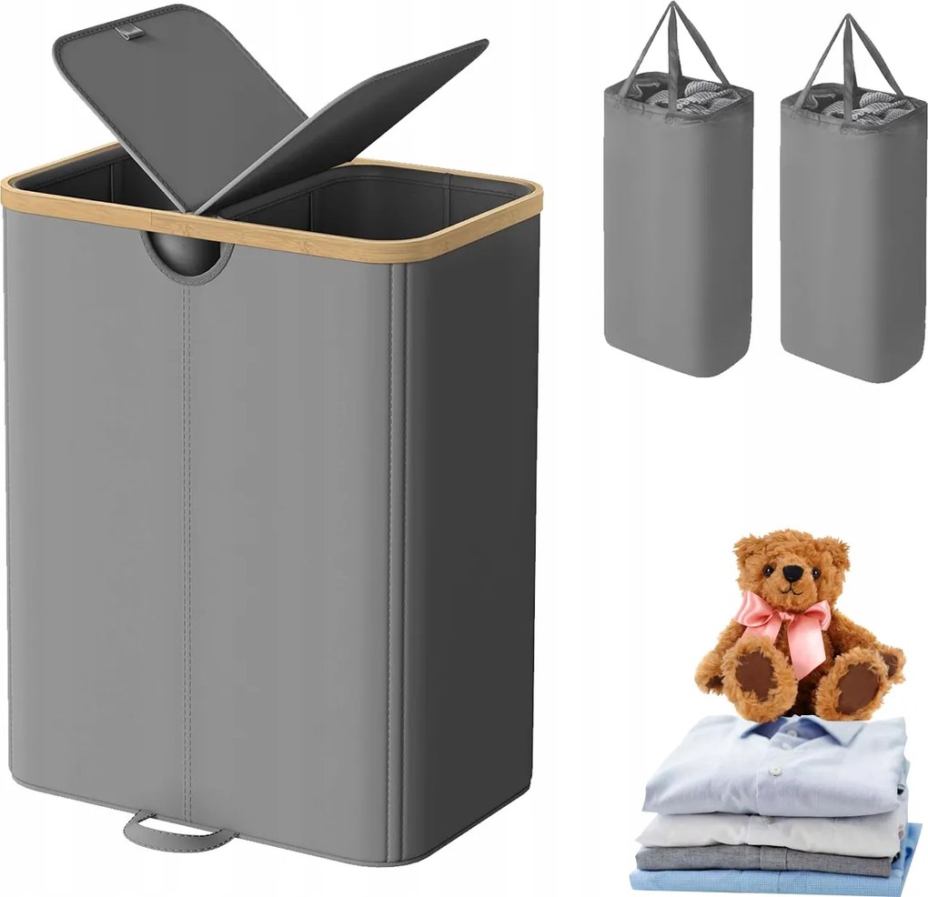 Keskeny Nagy Szennyes/játékkosár Fedővel Szürke 150L Kivehető Táskával