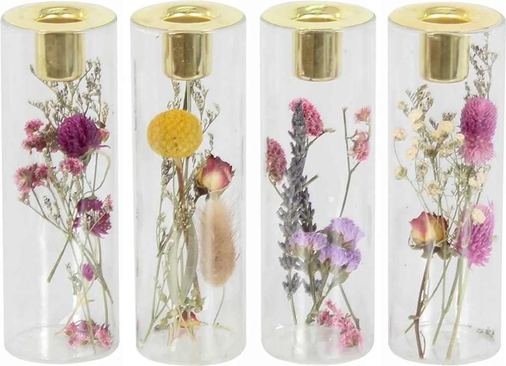 Üveg gyertyatartó szárított virágok 15 cm