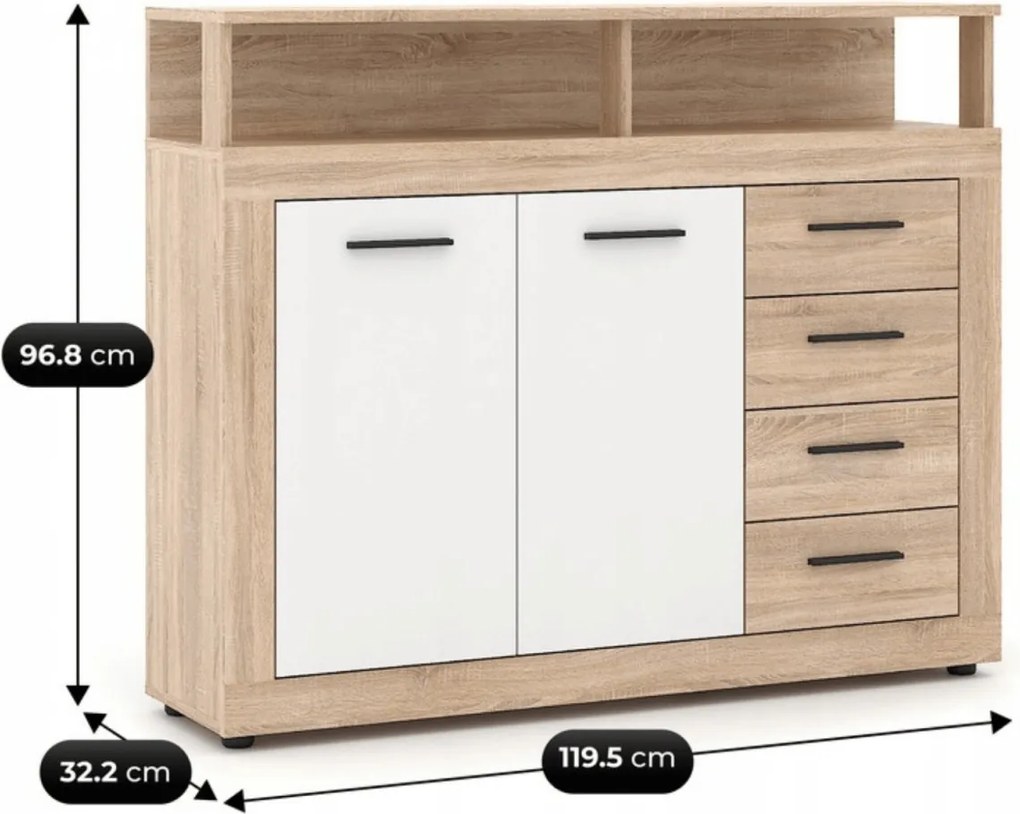Komoda BLAGO MIDI A 119,5 cm Dąb Sonoma/Biały