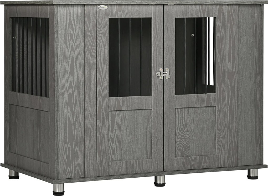 PawHut Otthoni Kutyakenel, Háziállat Ketrec, Belső Kutyaház Zárral, Mágneses Ajtóval, Ablakos Kutyaház, Extra Nagy Kutyák Számára, Szürke, 114 x 60 x