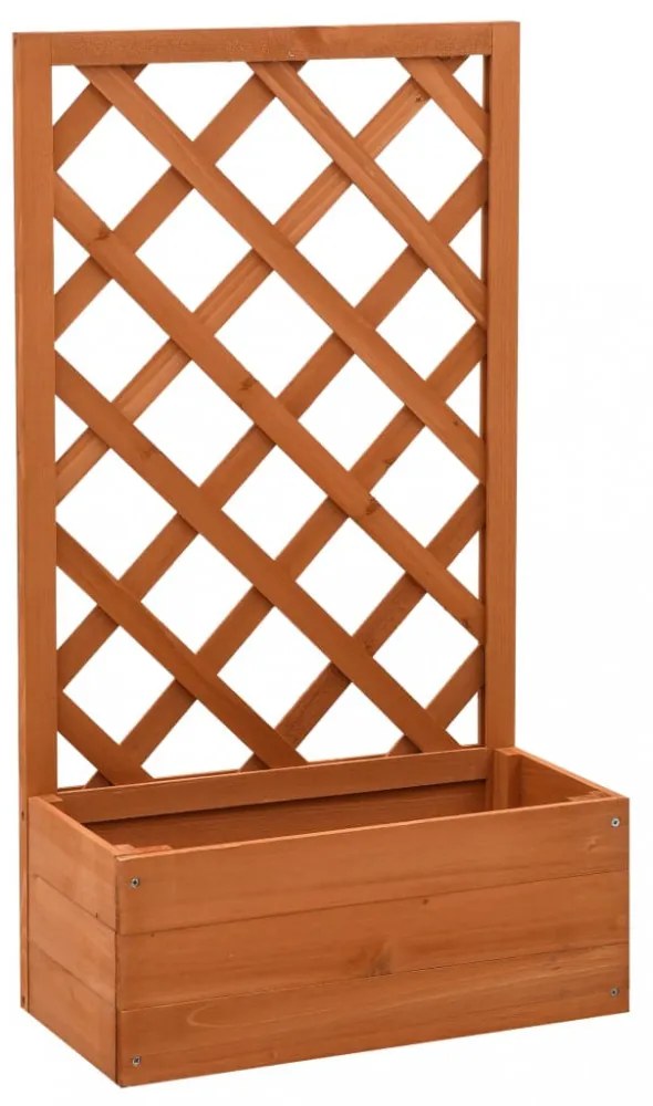 narancssárga tömör fenyőfa rácsos kerti ültetőláda 50x25x90 cm