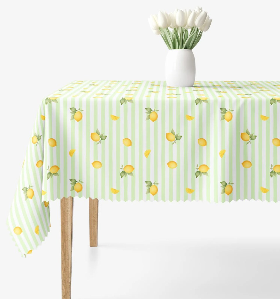 Goldea teflonos asztalterítő - citromok zöld csíkos alapon 120 x 140 cm