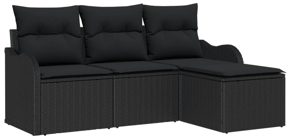 4 darabos kert kanapészett párnákkal fekete poli rattan, 2 személyes kert kanapé párnákkal fekete poli rattan