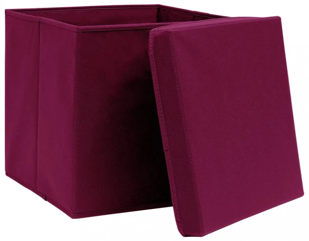 4 db sötétpiros szövet tárolódoboz fedéllel 32 x 32 x 32 cm