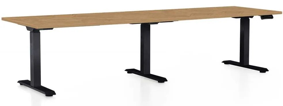 OfficeTech Long állítható magasságú asztal, 260 x 80 cm, fekete alap, köves tölgy