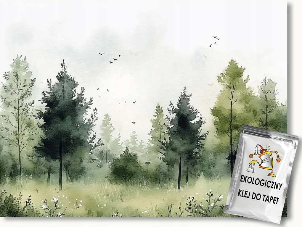 Fotótapéta Flizelina Akvarell Tájkép Fák Rét Virágok 416x254 ragasztó