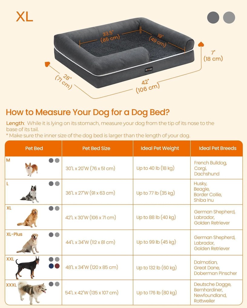 Ortopéd kutyafekhely levehető, mosható huzattal, csúszásmentes aljjal