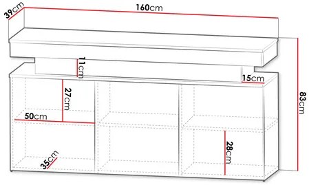 Szekrény Lesteralo 3D 160 (fekete + fényes fekete) (LED világítással). 1105937