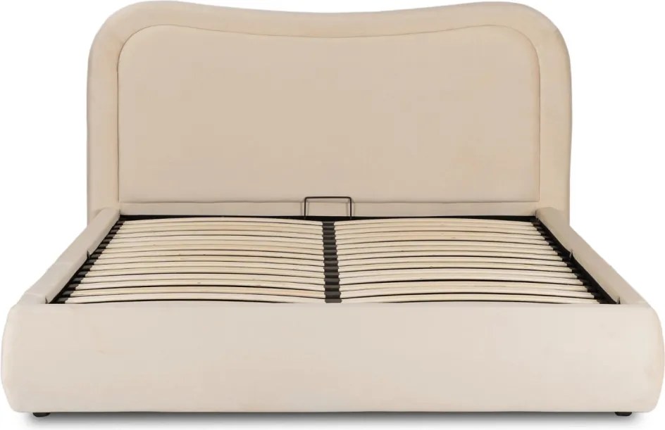 ŁÓŻKO 160x200 HAGA Kremowe Welurowe Z Pojemnikiem