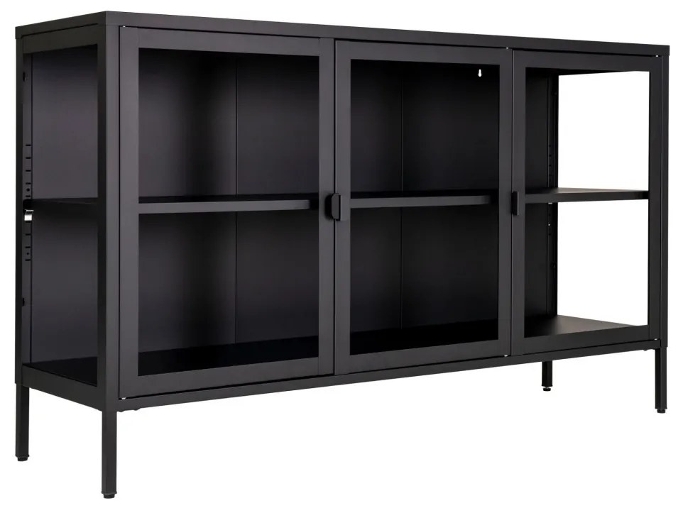 Brisbane vitrines komód, 3 ajtó, acél, fekete 140x40x85 cm
