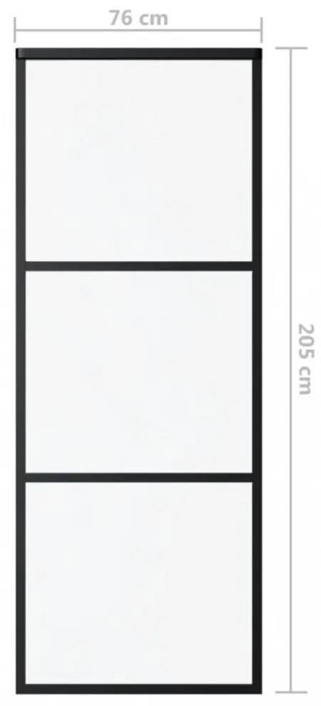 fekete ESG üveg és alumínium tolóajtó 3 paneles 76 x 205 cm