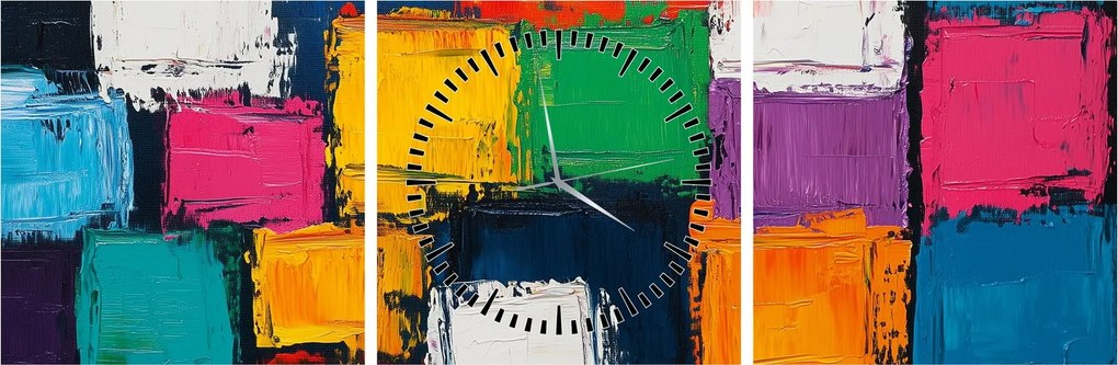 Kép - Színes négyzetek festménye (órával) (90x30 cm)