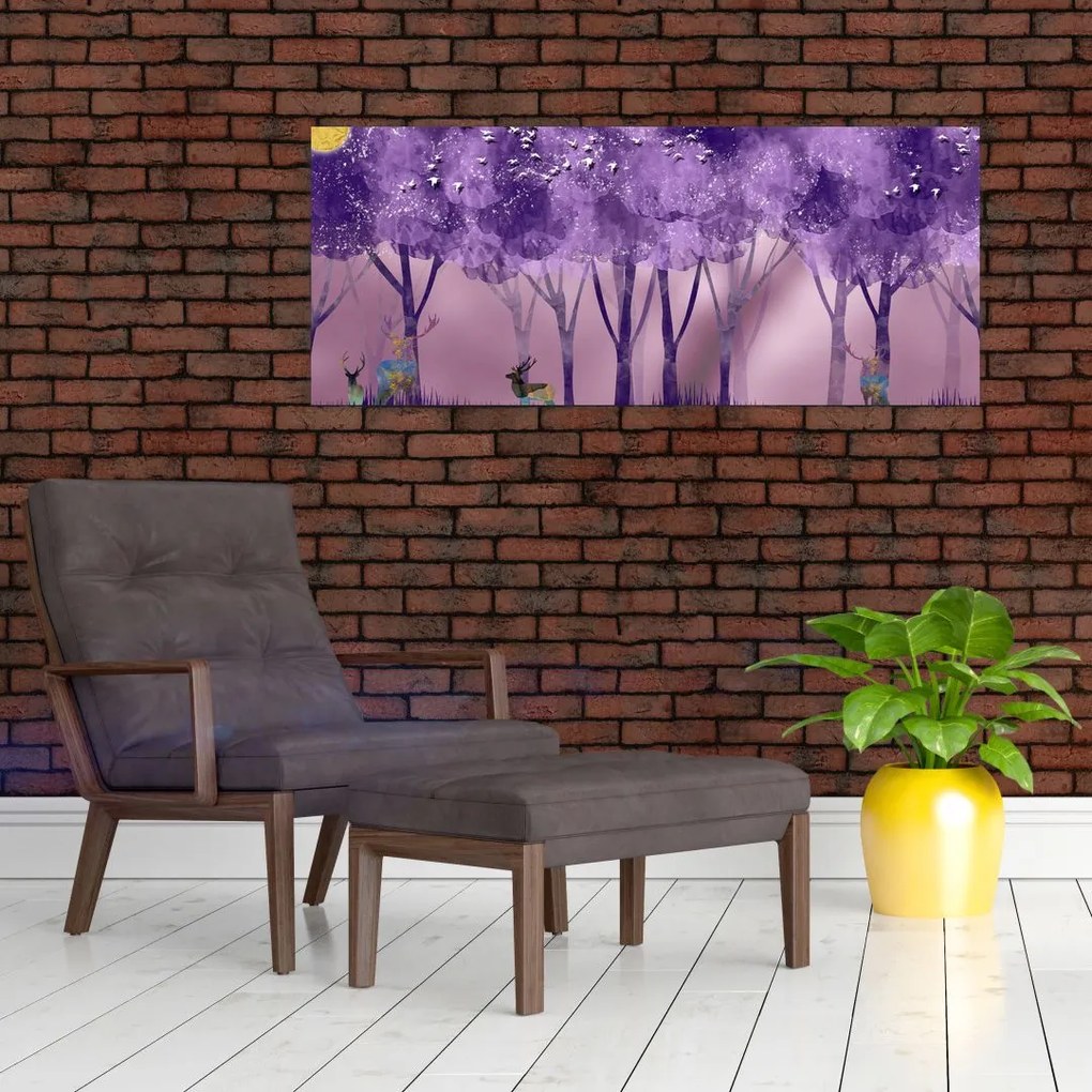 Kép - Szarvasok egy varázslatos erdőben (120x50 cm)