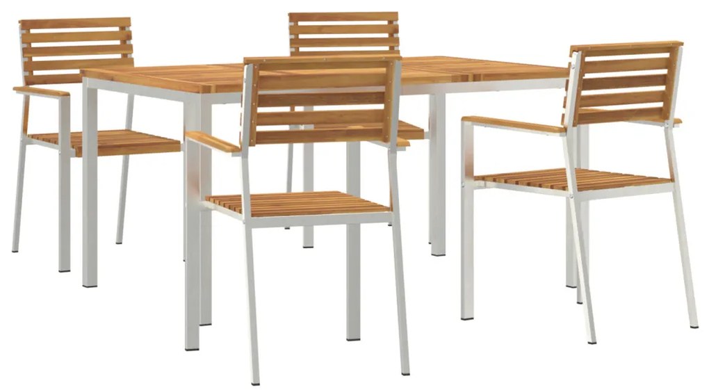 5 darabos kerti étkező szett tömör akácfából, Kültéri étkezőasztal 150x90x75 cm tömör akácfából, Összecsukható kerti székek 4 db tömör akácfa és acél