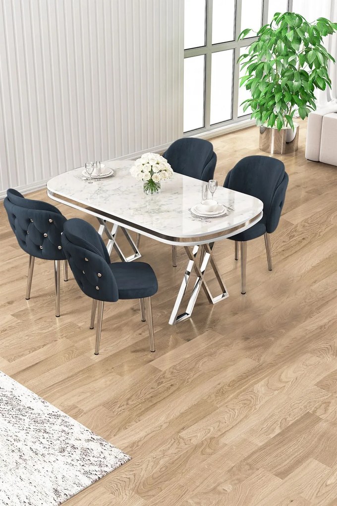 Zae étkezőgarnitúra, fehér márvány-króm, 168 cm – TR240CHR3069