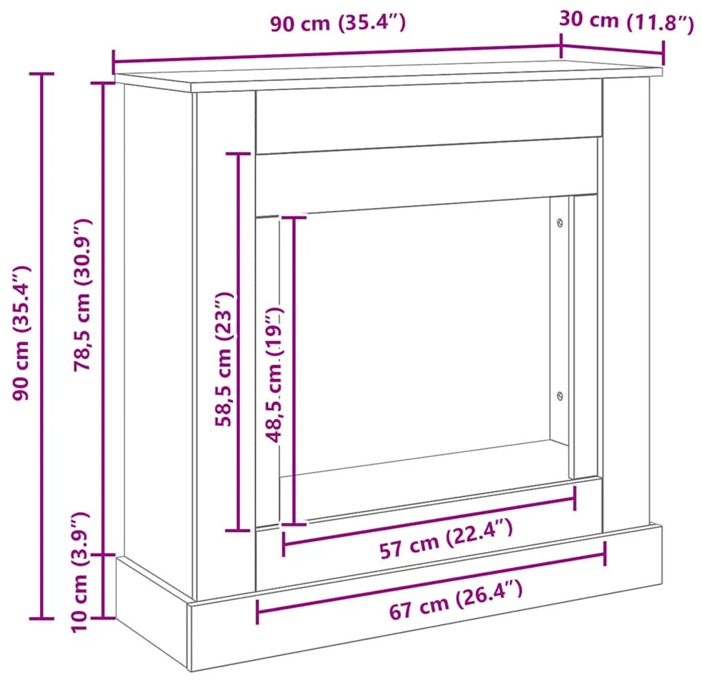 fekete tölgy színű szerelt fa kandallóburkolat 90x30x90 cm