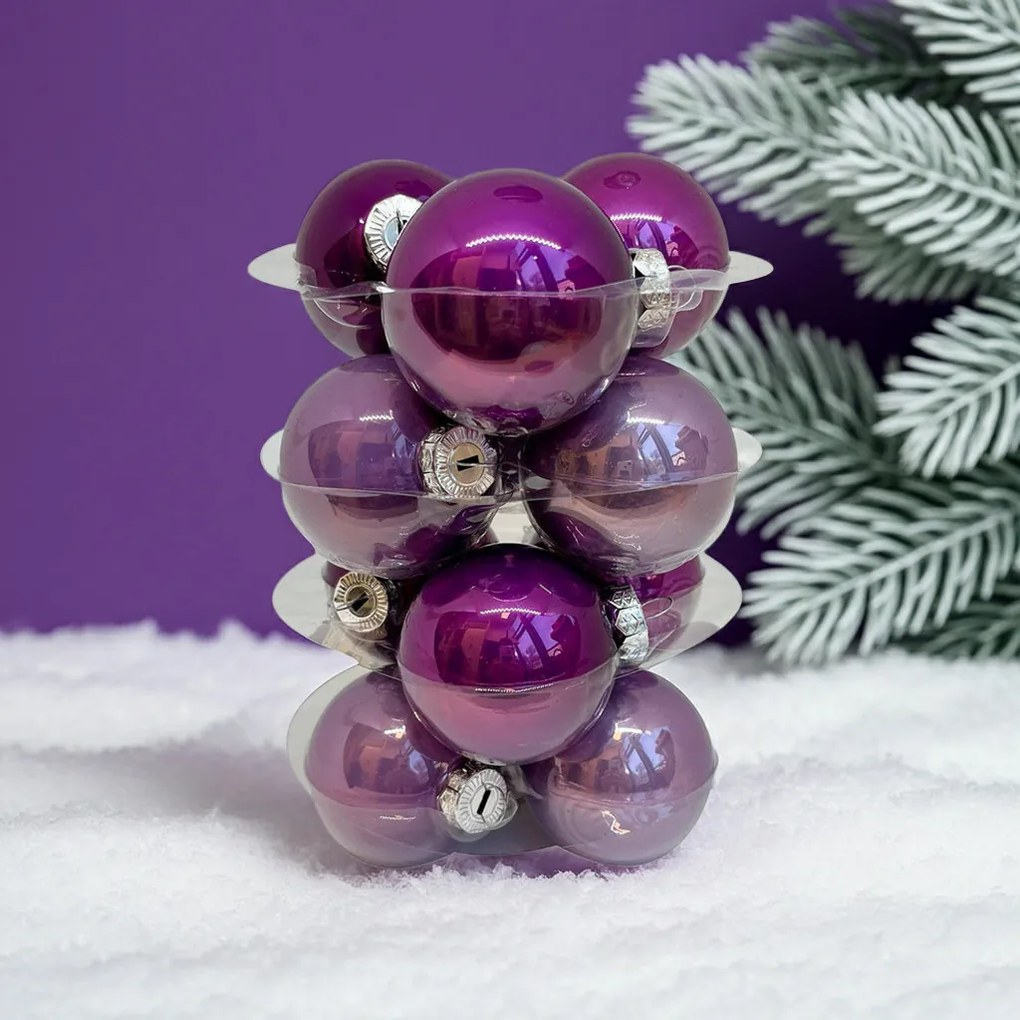 Purple üveg karácsonyi gömb szett 12*6cm