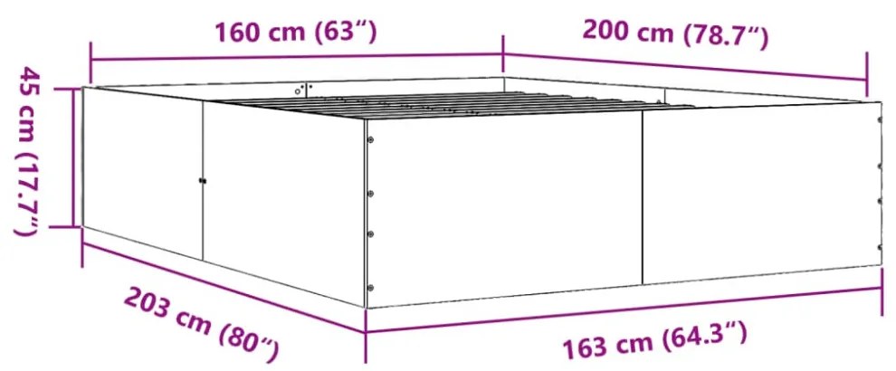 füstös tölgy színű szerelt fa ágykeret 160 x 200 cm
