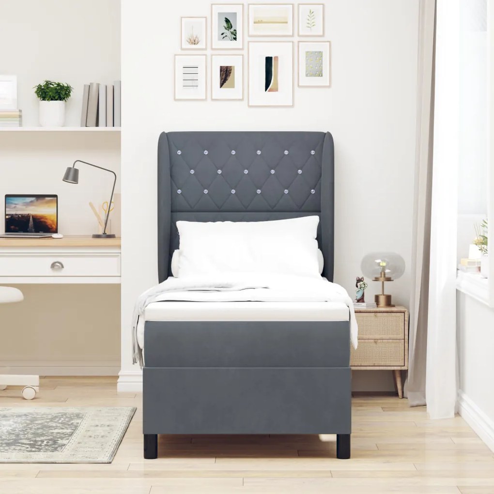 vidaXL Boxrugós ágy matracmal Sötétszürke 200 x 80 cm Poliészter