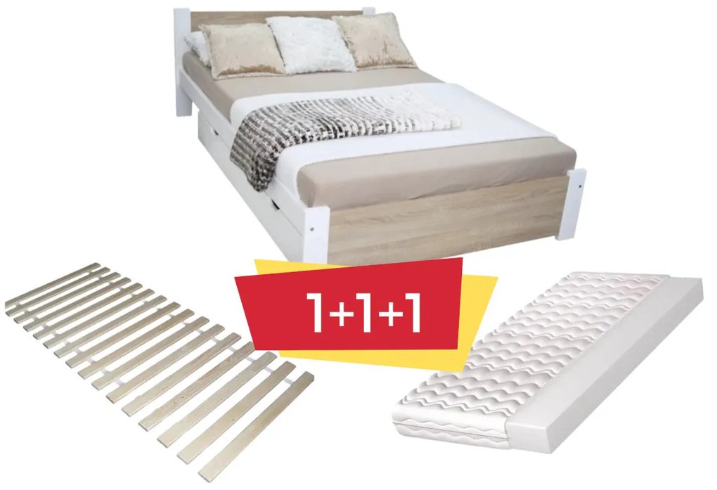 LAPIS Ágy + matrac + rács INGYENES - fehér / 180x200 / NEM