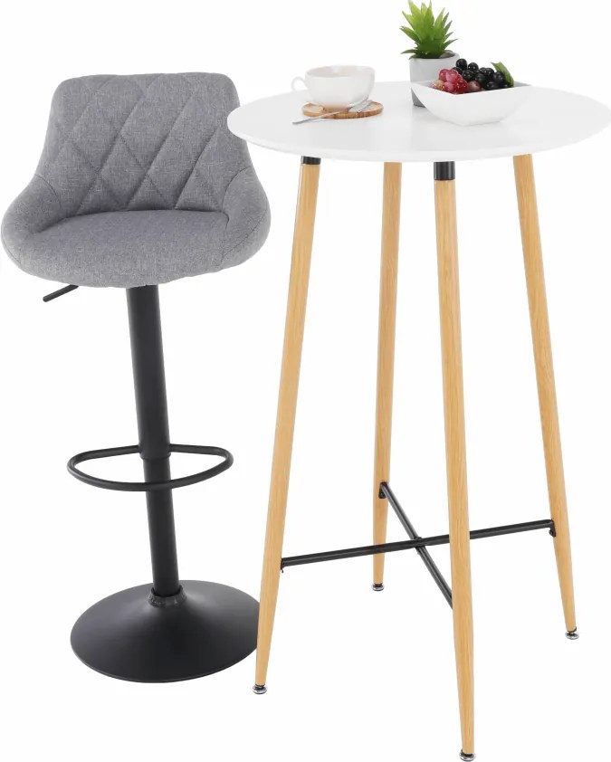 Bárasztal, fehér/tölgy, átmérő 60 cm, IMAM