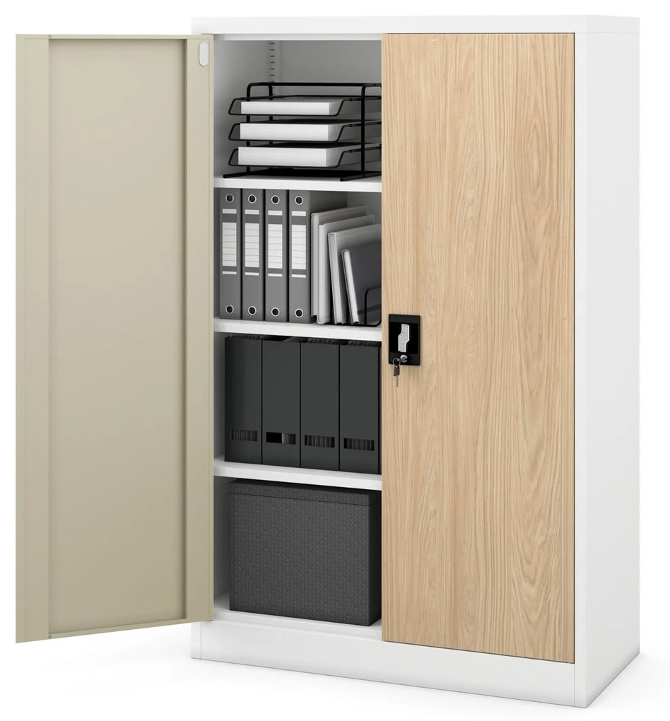 Szekrény KEVIN, 900 x 1400 x 400 mm, Eco Design: fehér/ sonoma tölgy