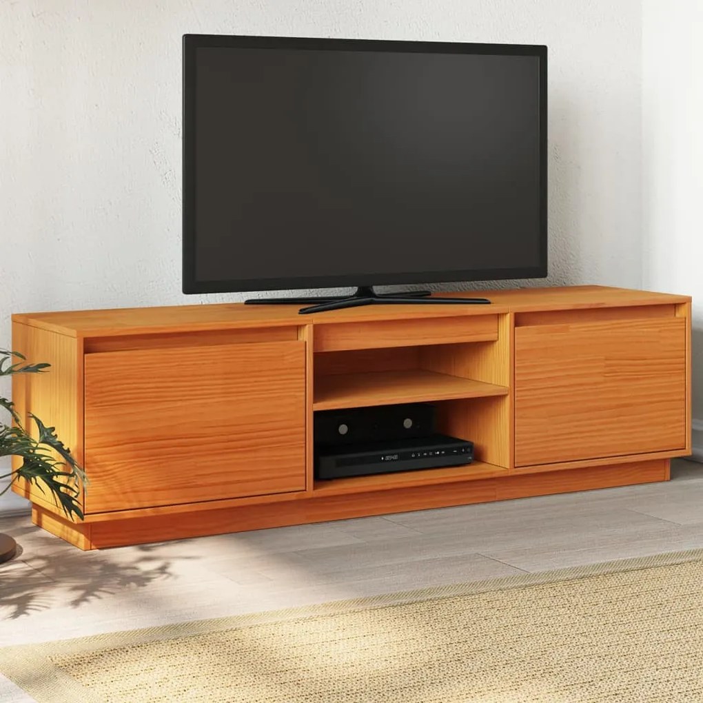 viaszbarna tömör fenyőfa TV-szekrény 140 x 35 x 40 cm