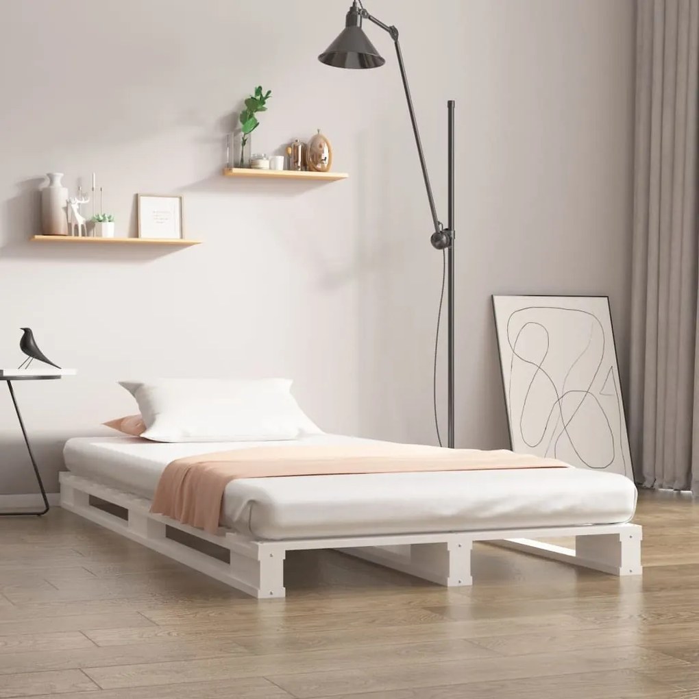 fehér tömör fenyőfa raklapágy 90 x 190 cm (Single)