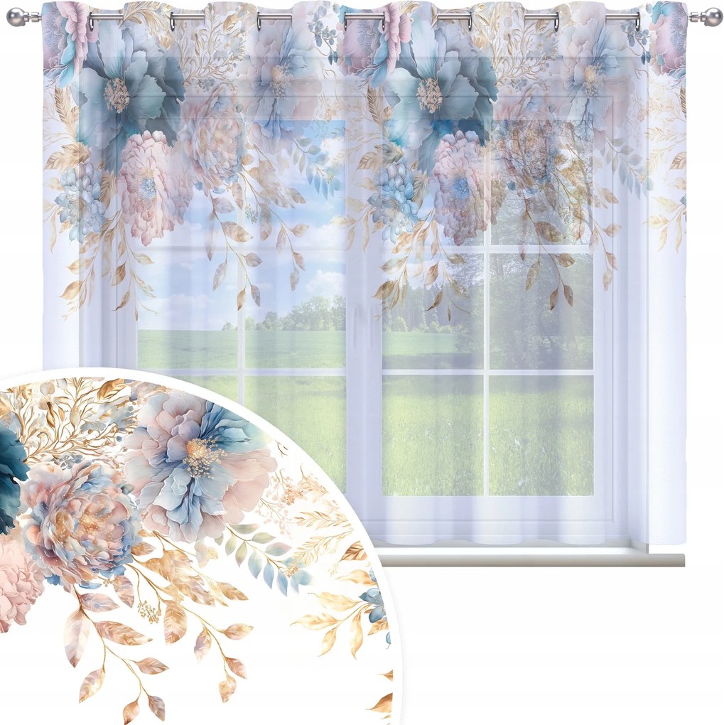 Függöny Kész 300x150 Fátyol Festett Virág Mintás 150