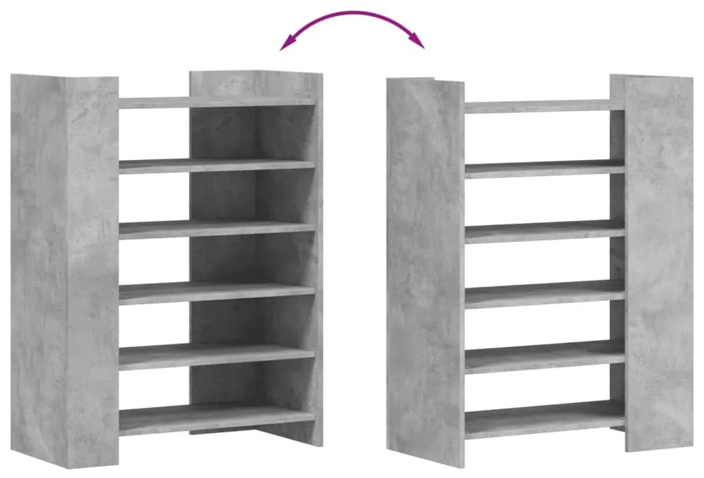 betonszürke szerelt fa cipősszekrény 74,5 x 37,5 x 100 cm