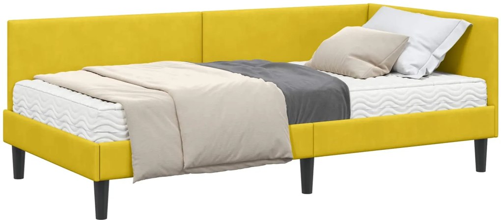 vidaXL Sarok Ágykeret Matraccal Egyéb fejtámlával 2 pcs Sárga Bársony