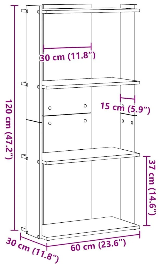 Könyvespolc 3 szintes Régi fa 60x30x120 cm Műfa