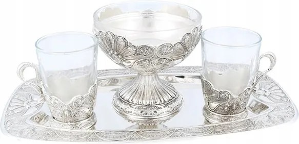 Török kávéskészlet, fém, ezüst