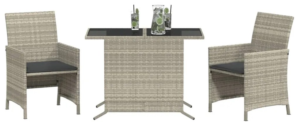 vidaXL 3 részes világosszürke polyrattan bisztrógarnitúra párnákkal