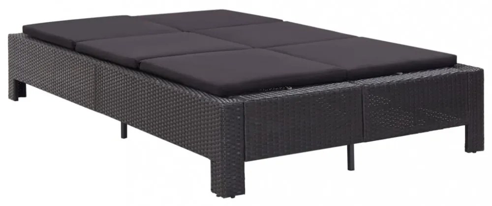 fekete polyrattan kétszemélyes napozóágy párnával
