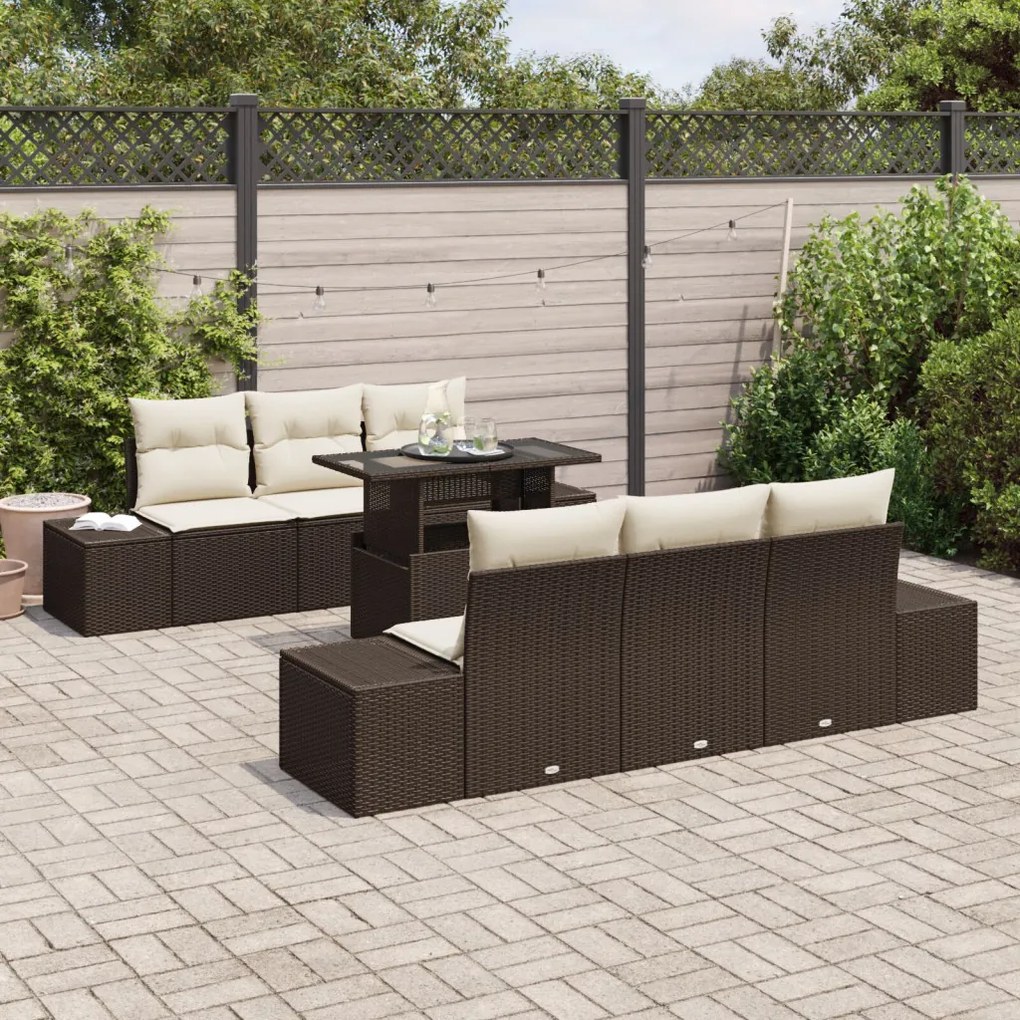 7 darabos Kertibútor Szett párnákkal Barna Polyrattan