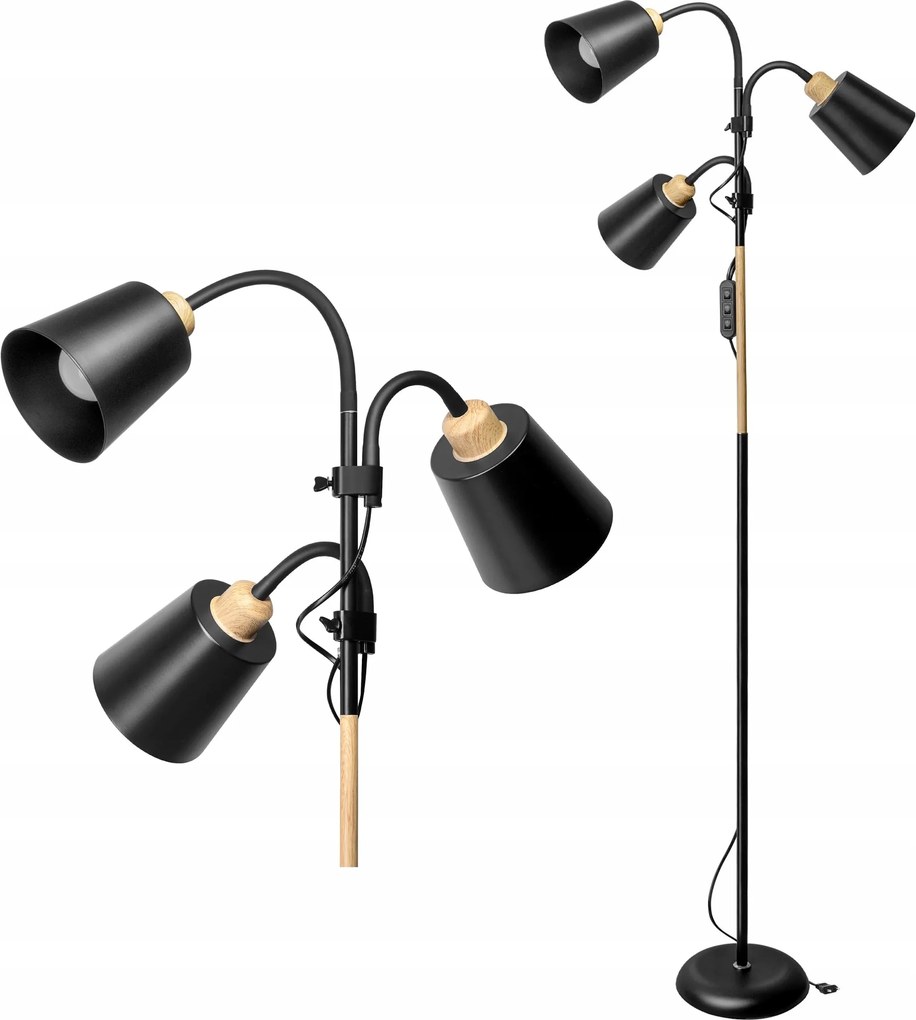 Álló Padló Lámpa Tripla 3x18W 192 cm nagy menetes 3x E27 Fekete