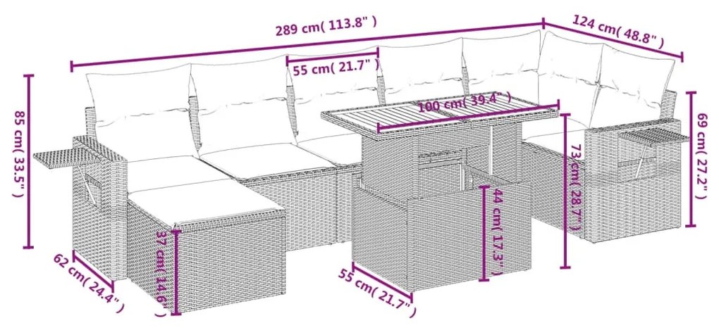 8 részes szürke polyrattan kerti ülőgarnitúra párnákkal