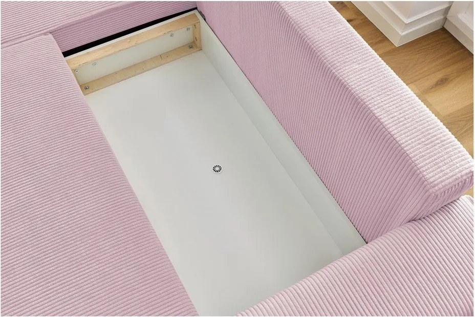 Rózsaszín kordbársony kinyitható sarokkanapé (variálható) Nihad – Bobochic Paris